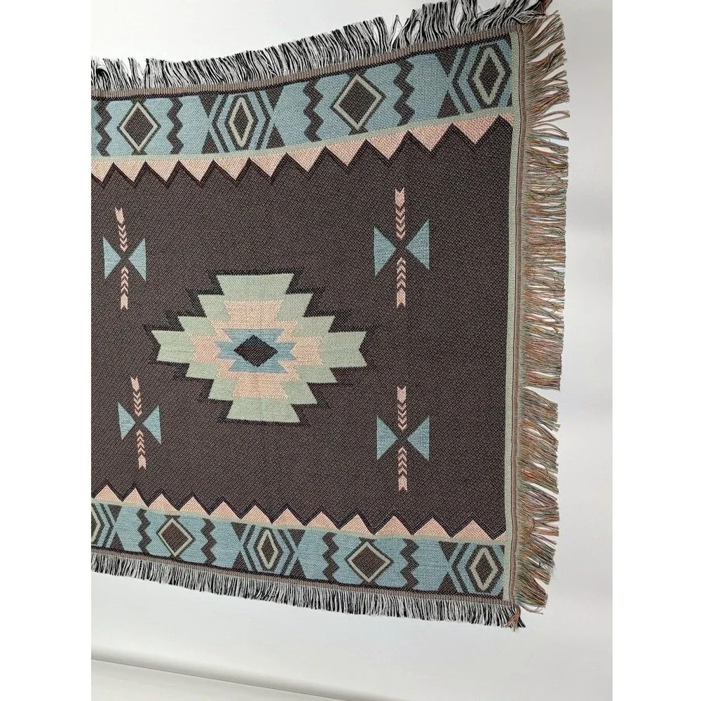 Southwestern Throw Sofa Blanket Tribal Fringed Tapestry Woven Rustic 35